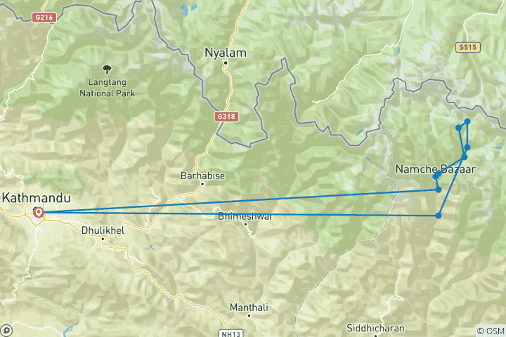 Carte du circuit Trek du camp de base de l'Everest et du Kala Patthar - 14 jours