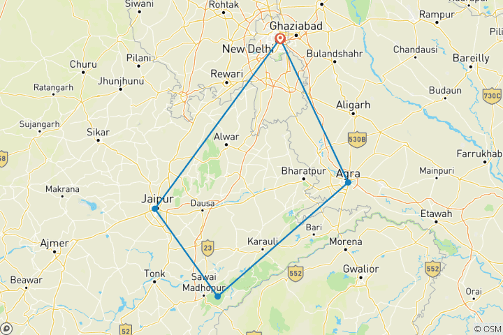 Carte du circuit Circuit privé de 7 jours au safari des tigres et au Triangle d'Or au départ de Delhi