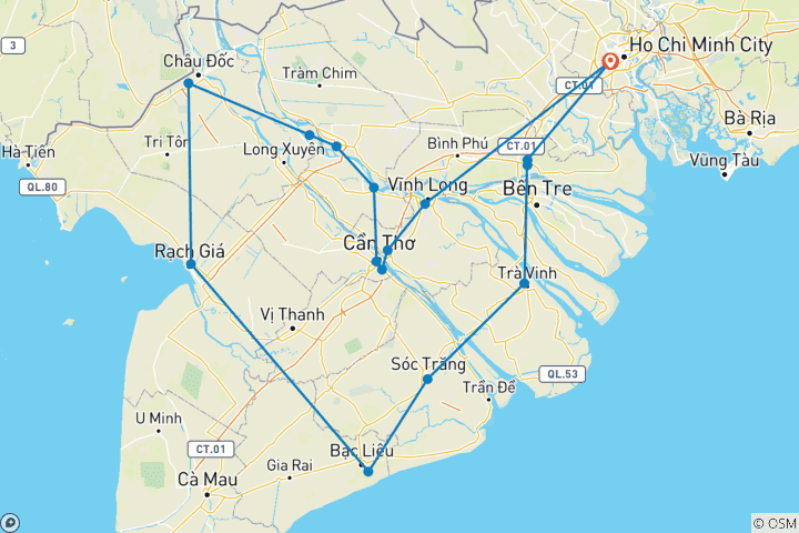 Carte du circuit Les méandres du delta du Mékong