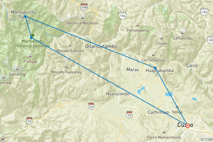 Carte du circuit Forfait express de 5 jours pour le Machu Picchu