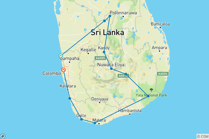 Map of Sri Lanka 7-Day Tour