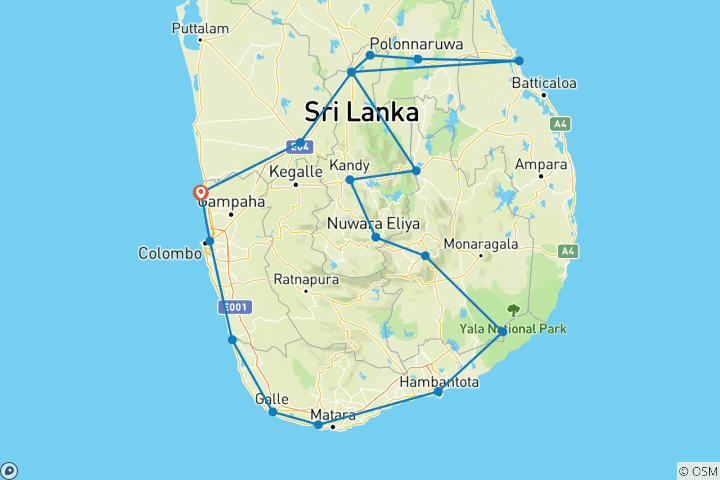 Kaart van Semi-luxueuze rondreis door Sri Lanka