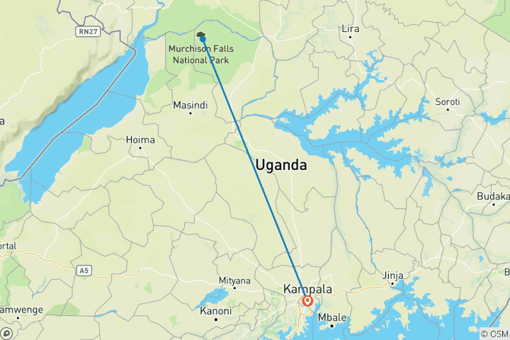 Carte du circuit Safaris de 3 jours aux chutes Murchison (faune et flore)