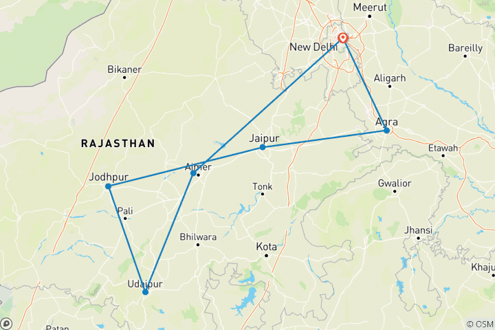 Map of The best Colours of Rajasthan, 10 day tour