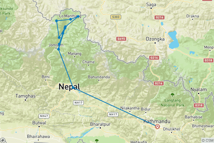 Mapa de Ruta por el Alto Mustang - 17 días
