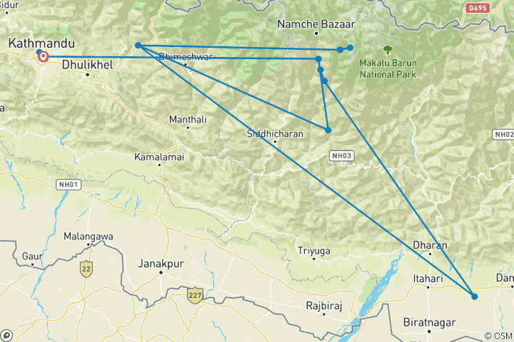 Karte von Mera Peak Besteigung -17 Tage