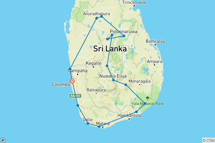 Carte du circuit Le tour suprême du Sri Lanka (15 jours) Possibilité de surclassement en circuit privé