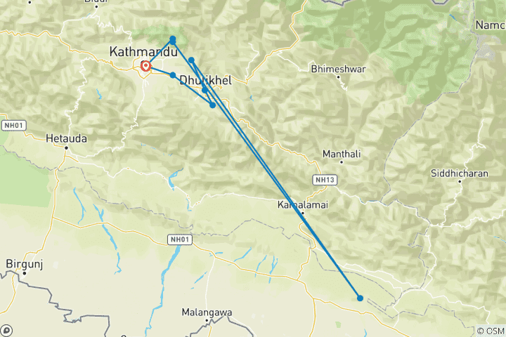 Map of Nepal Cultural And Natural Experience Tour