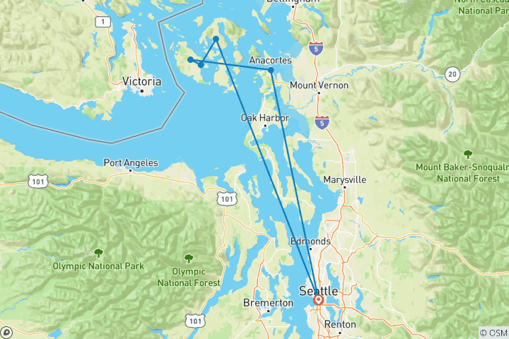Map of San Juan Islands 6 Day Bike Tour