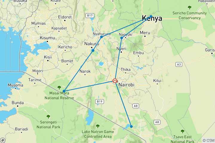 Map of The Plains of Africa Kenya Wildlife Safari (Nairobi to Amboseli, 2026)