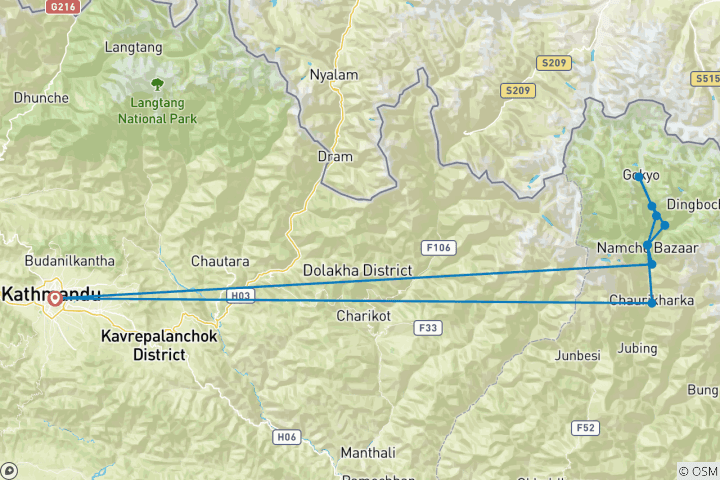 Map of 12 Days Gokyo Lake Trek