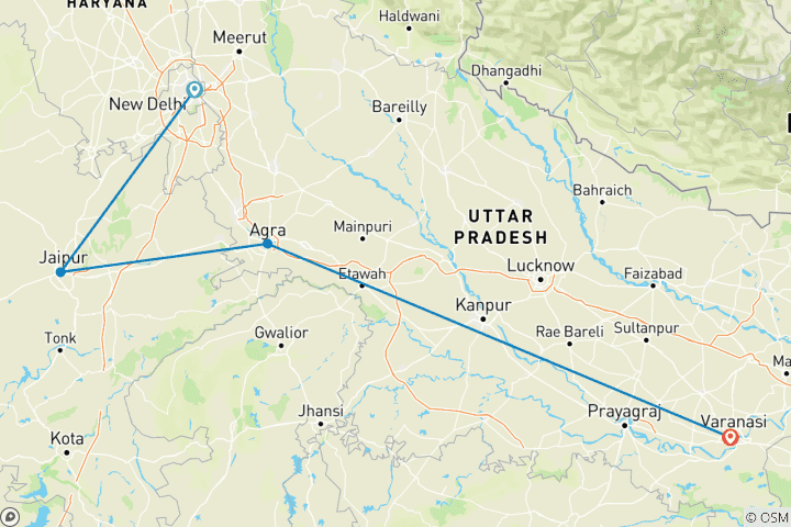 Carte du circuit Circuit du Triangle d'Or avec Varanasi 8 jours