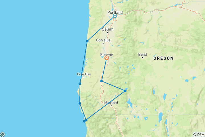 Carte du circuit Circuit à vélo de la côte de l'Oregon au lac Crater