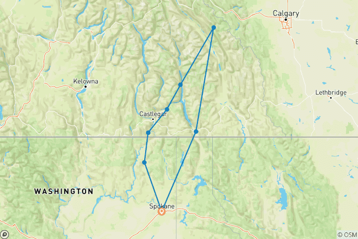 Carte du circuit Selkirk & Kootenay Bike Tour