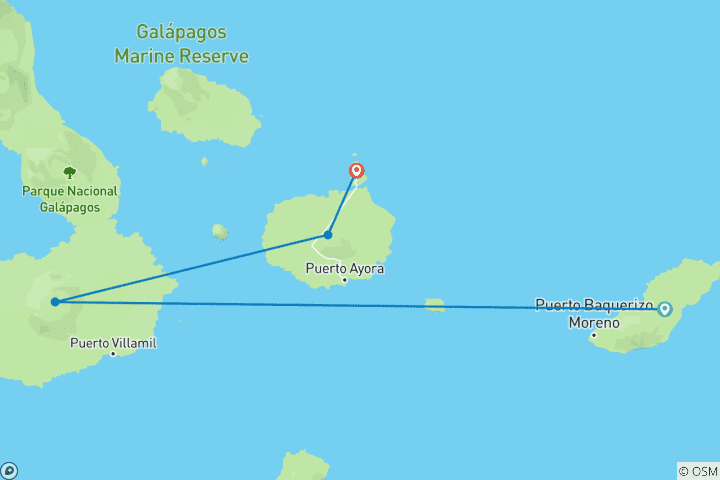 Kaart van Galápagos Trilogie Expeditie: een 6-daagse reis langs San Cristóbal, Isabela en Santa Cruz