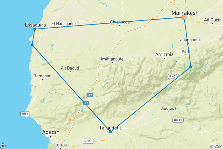 Carte du circuit Vacances en famille au Maroc