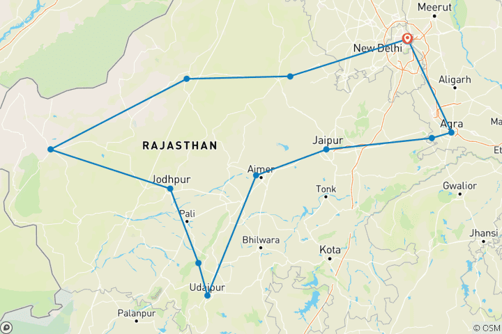 Kaart van De helderste kleuren van koninklijk Rajasthan – privé-auto met AC