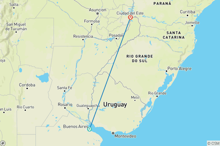 Mapa de Argentina: Buenos Aires y Cataratas del Iguazú - 6 días