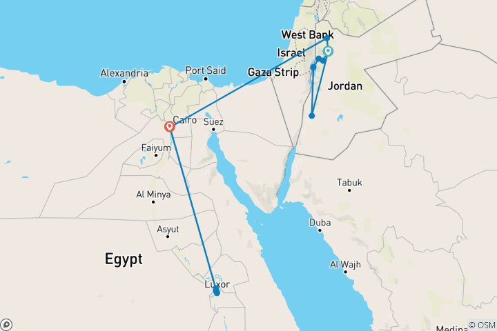 Carte du circuit Circuit privé de 8 jours en Jordanie et en Égypte