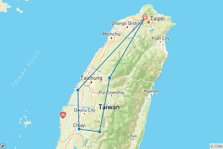 Karte von Klassisches Taiwan: Geschichte und Natur - Privatreise - 3 Tage