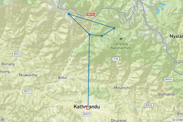Carte du circuit Héritage Tamang et vallée du Langtang - 15 jours