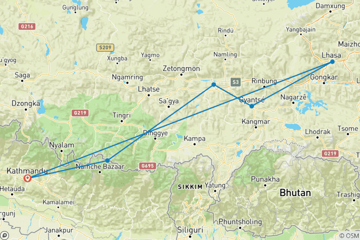 Mapa de Lhasa Prohibida y Campo Base del Everest