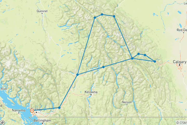 Carte du circuit Circuit d'exploration estivale de 4 jours dans les Rocheuses canadiennes