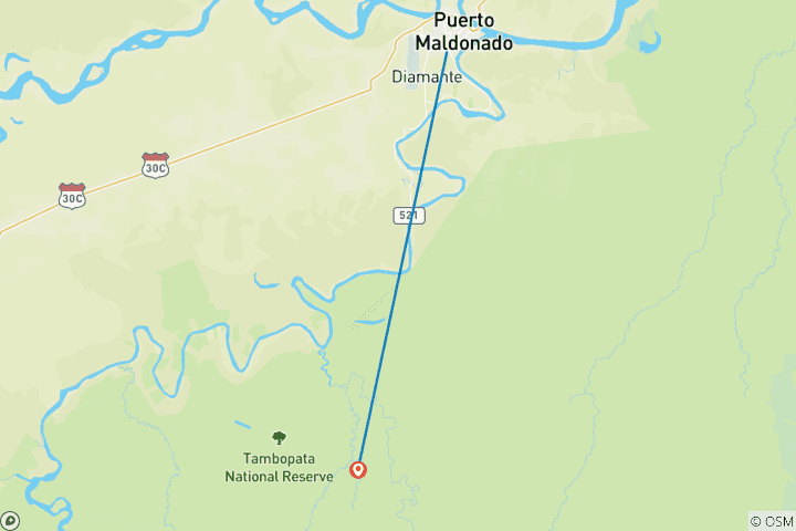 Map of Tambopata, macaw clay lick and Sandoval lake 4D/3N