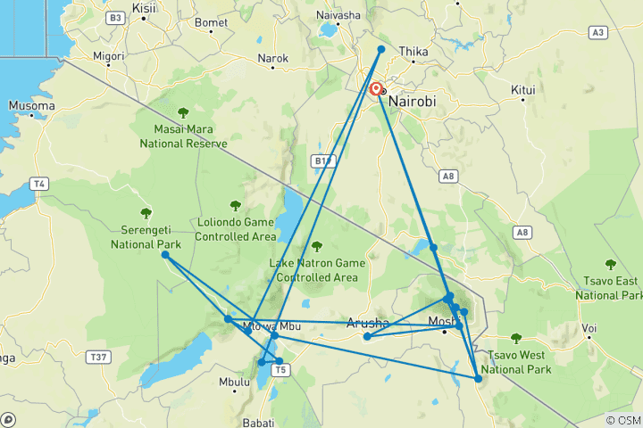 Map of Serengeti & Kilimanjaro