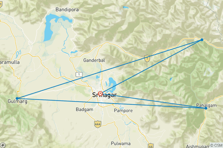 Karte von Privat5 Tage Kaschmir von Srinagar nach Pahalgam