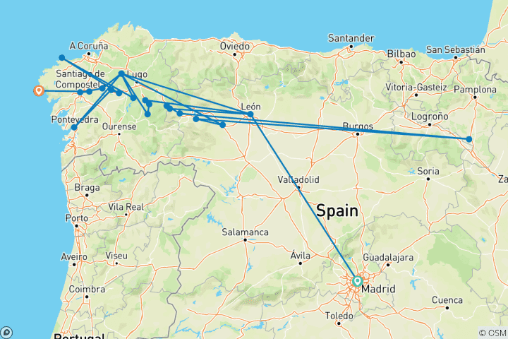 Carte du circuit Marcher sur le Camino de Santiago (24 destinations)