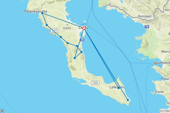 Carte du circuit Randonnée sur le sentier de Corfou (sud)