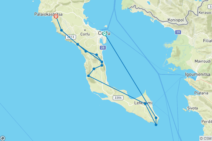 Carte du circuit Randonnée sur le sentier de Corfou (sud)