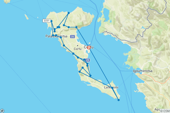 Carte du circuit Corfou Trail Walking - Nord et Sud