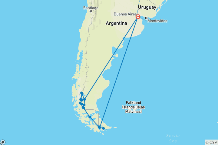 Carte du circuit Aventures en Patagonie