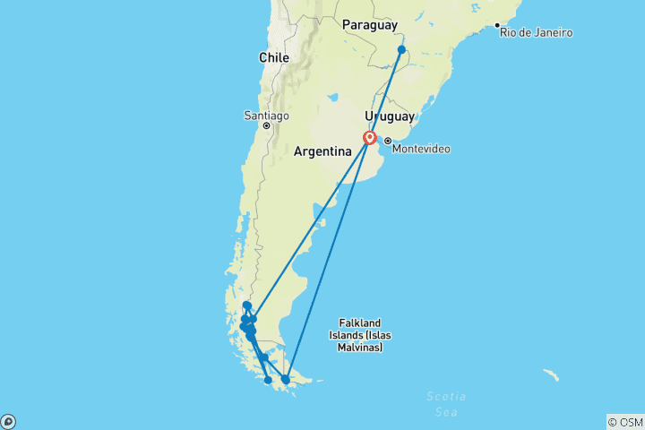 Karte von Abenteuer in Patagonien + Iguazu Erweiterung