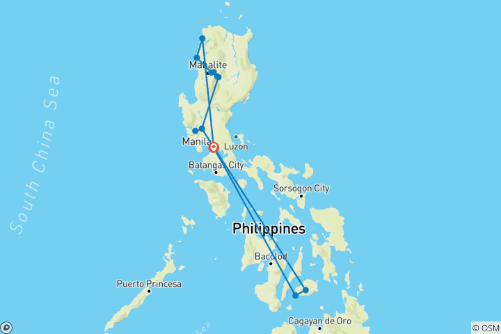 Carte du circuit Exploration du nord des Philippines + extension plage de Bohol