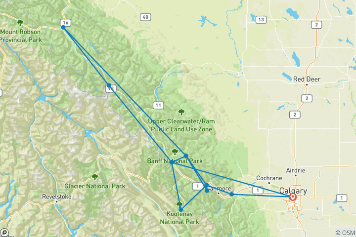 Carte du circuit Marcher dans les Rocheuses canadiennes