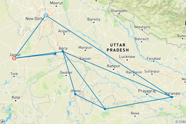 Carte du circuit Le meilleur de l'Inde du Nord