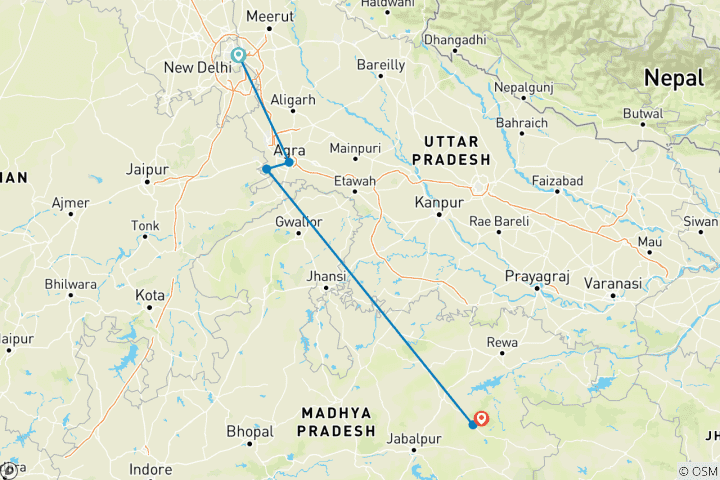 Map of Bandhavgarh with Taj Mahal