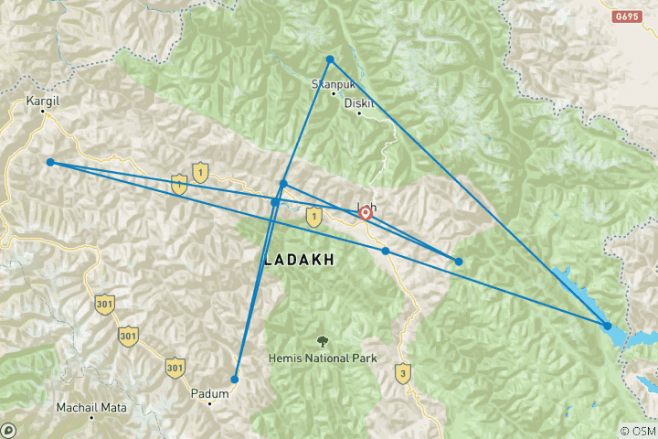 Carte du circuit Leh Ladakh - Le meilleur du Tibet