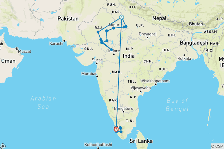 Kaart van Ontdek Noord- en Zuid-India