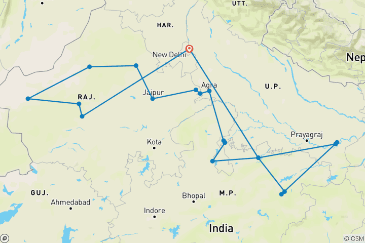 Karte von Nordindien Abenteuerreise
