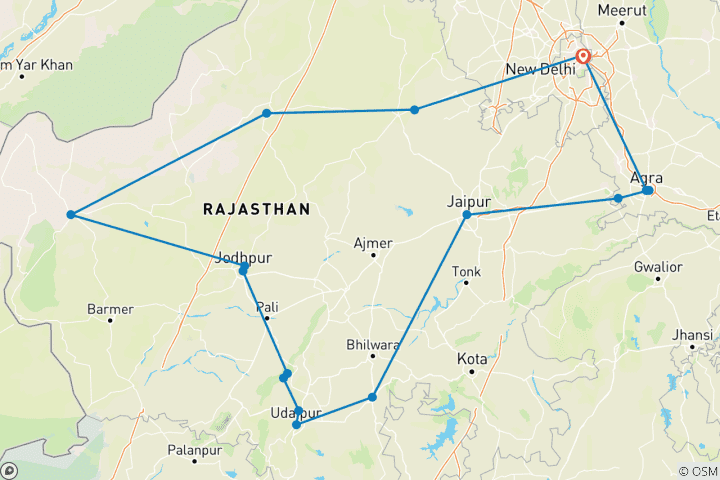 Kaart van Koninklijke Rajasthan Luxe Rondreis