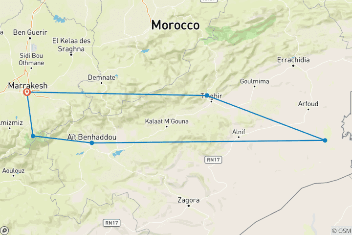 Map of Moroccan Desert Adventure: River Canyons & Camels