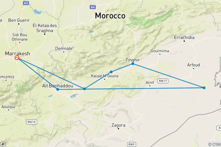 Carte du circuit Le Maroc dans le désert - Gorges et Sahara