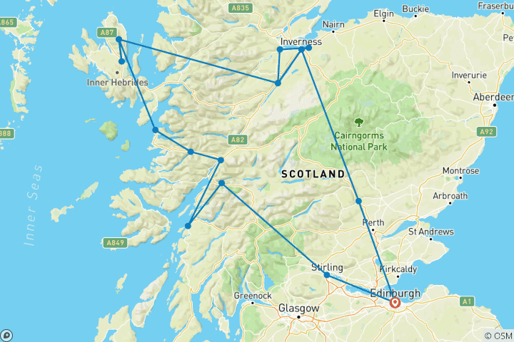 Carte du circuit Île de Skye, Loch Ness et Inverness