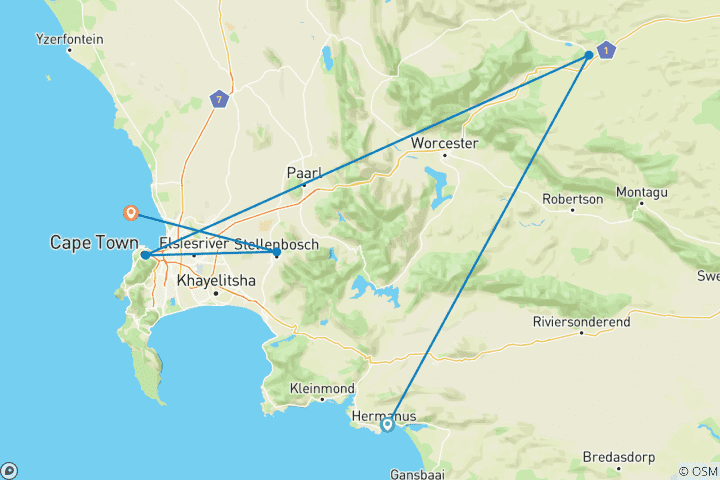 Kaart van Moederstad Kaapstad, 5-dagen - Kooiduiken met haaien & Aquila Safari Tour & Kaap Schiereiland & Wijnproeven & Robben Eilanden