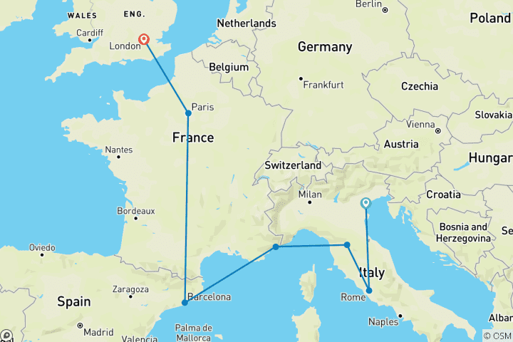 Carte du circuit Circuit ferroviaire de groupe en Europe occidentale - 18- 35