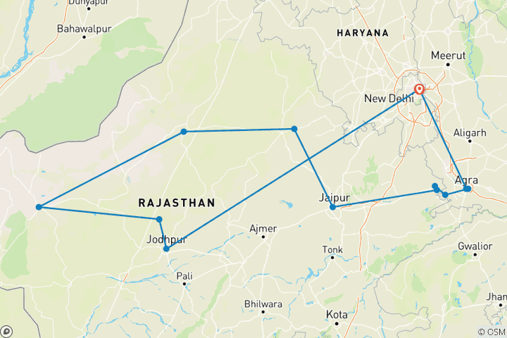Kaart van Avontuurlijke rondreis door Rajasthan
